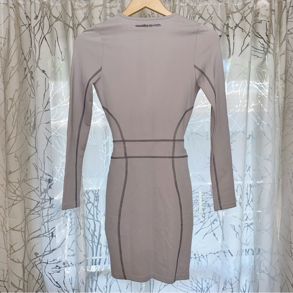 MANIÈRE DE VOIR GRAY BLACK CLIP BUCKLE WAIST BELT LONG SLEEVE BODYCON DRESS - Picture 5 of 9